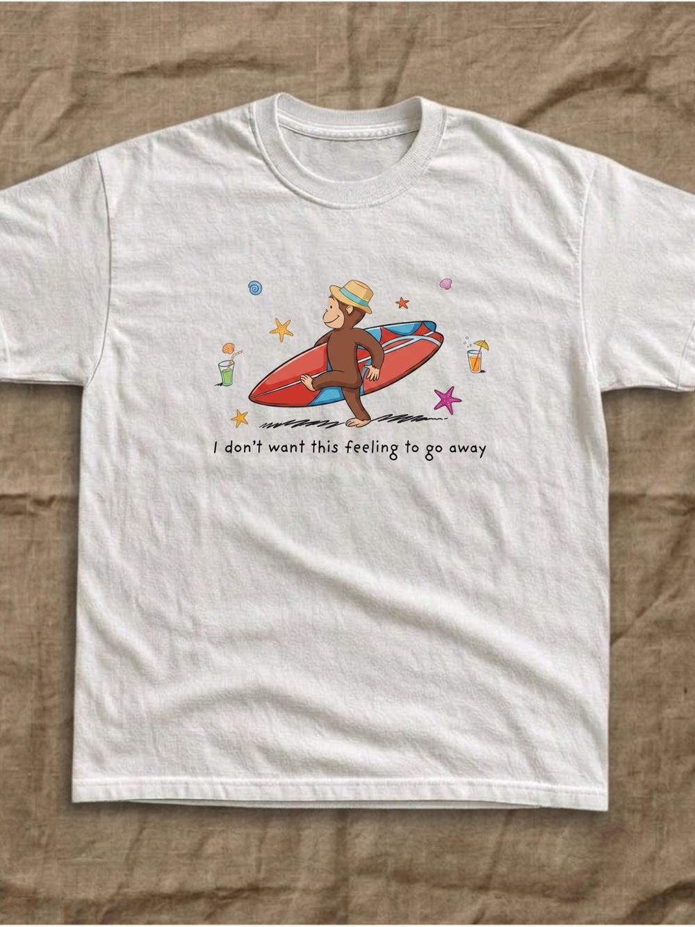 White T-Shirt with Surfing Monkey
